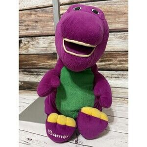 VTG Rare Barney 19” Plush Purple Dinosaur Open Mouth Plastic Eyes Works!